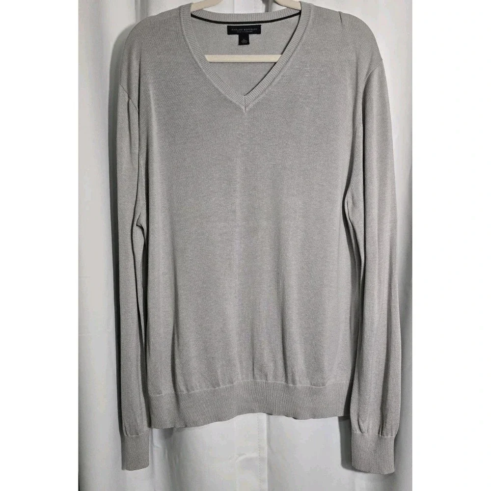 Banana Republic‎ Silk Cashmere V-Neck Sweater Gray Men's X Large Pullover